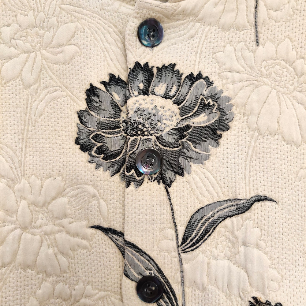 eskandar Floral Quilted Button Jacket Size OS Cream Refined Statement Designer - Picture 3 of 16